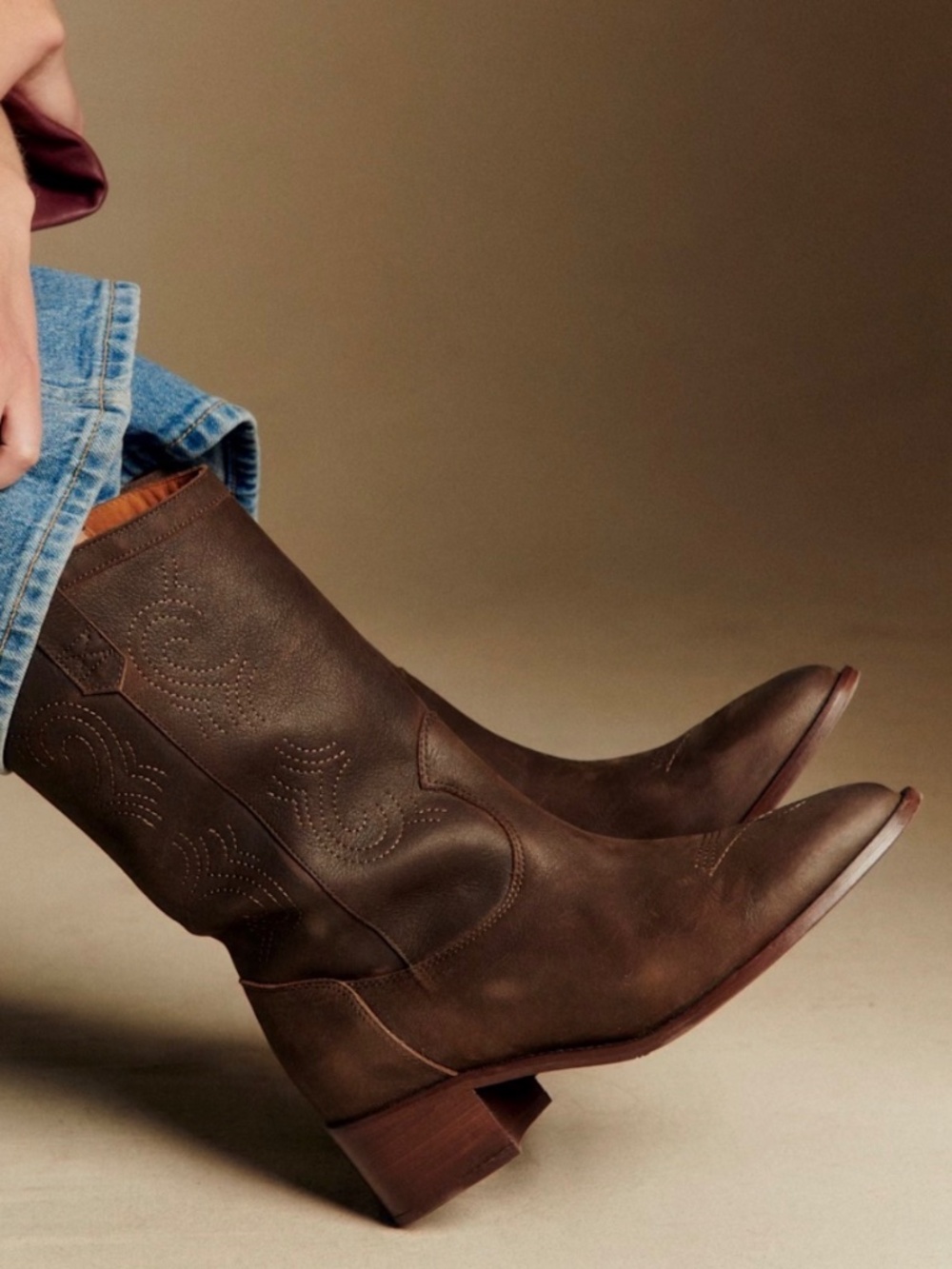 Sezane Ivana Low Boots Brown Nubuck - Size US 8